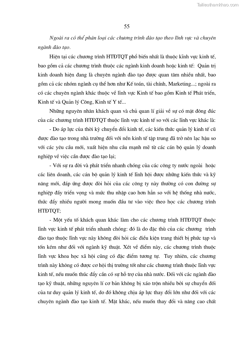 Luận án tiến sĩ kinh tế Đào tạo và phát triển nguồn nhân lực trong các trường Đại học khối Kinh tế của Việt Nam thông qua các chương trình hợp tác đào tạo quốc tế - 10 Trang 55
