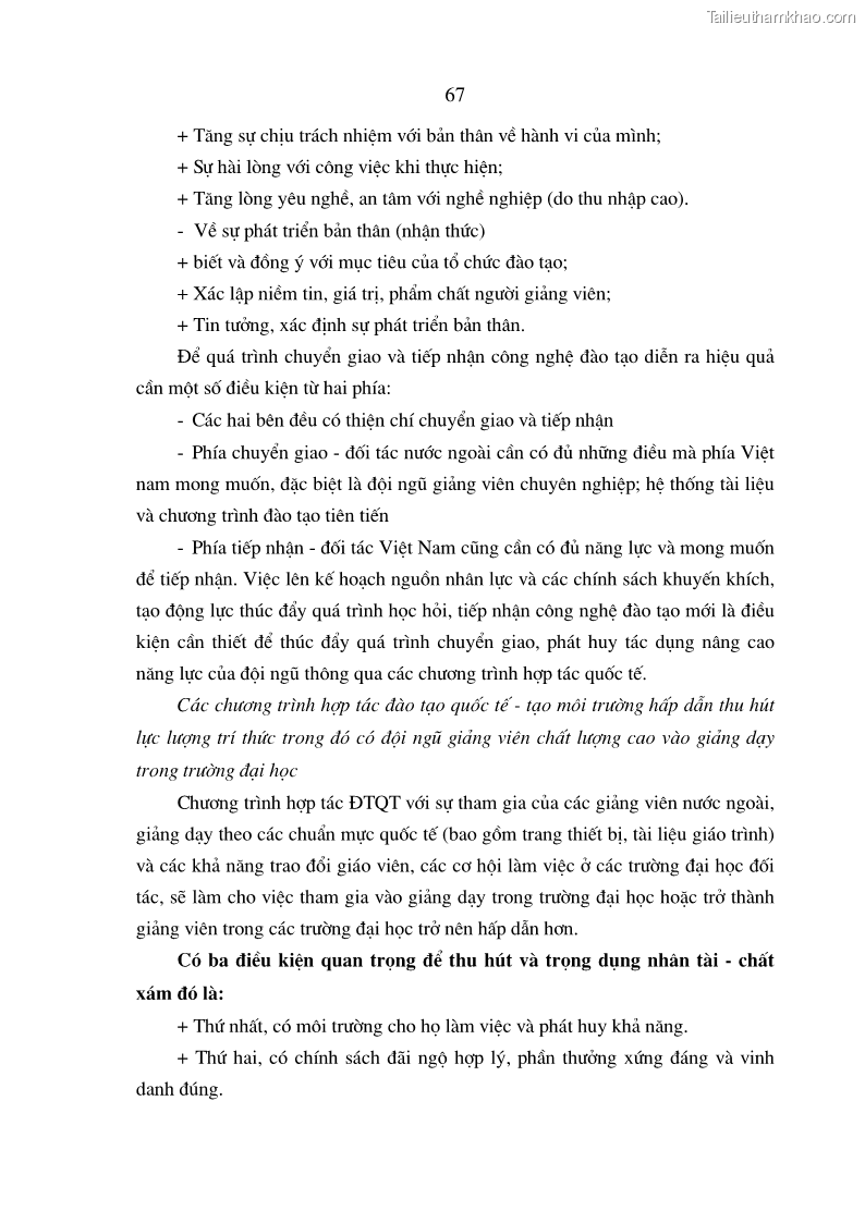 Luận án tiến sĩ kinh tế Đào tạo và phát triển nguồn nhân lực trong các trường Đại học khối Kinh tế của Việt Nam thông qua các chương trình hợp tác đào tạo quốc tế - 12 Trang 67
