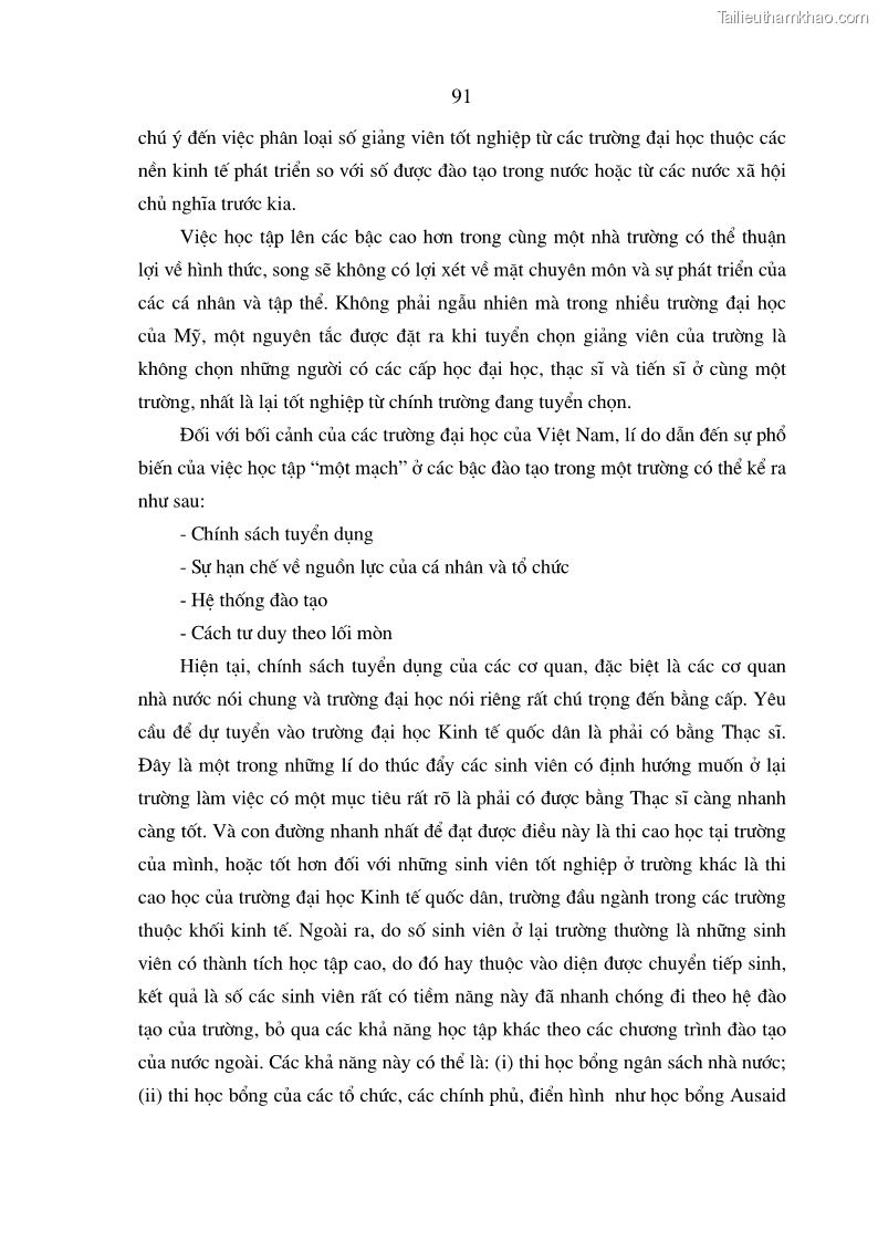 Luận án tiến sĩ kinh tế Đào tạo và phát triển nguồn nhân lực trong các trường Đại học khối Kinh tế của Việt Nam thông qua các chương trình hợp tác đào tạo quốc tế - 16 Trang 91