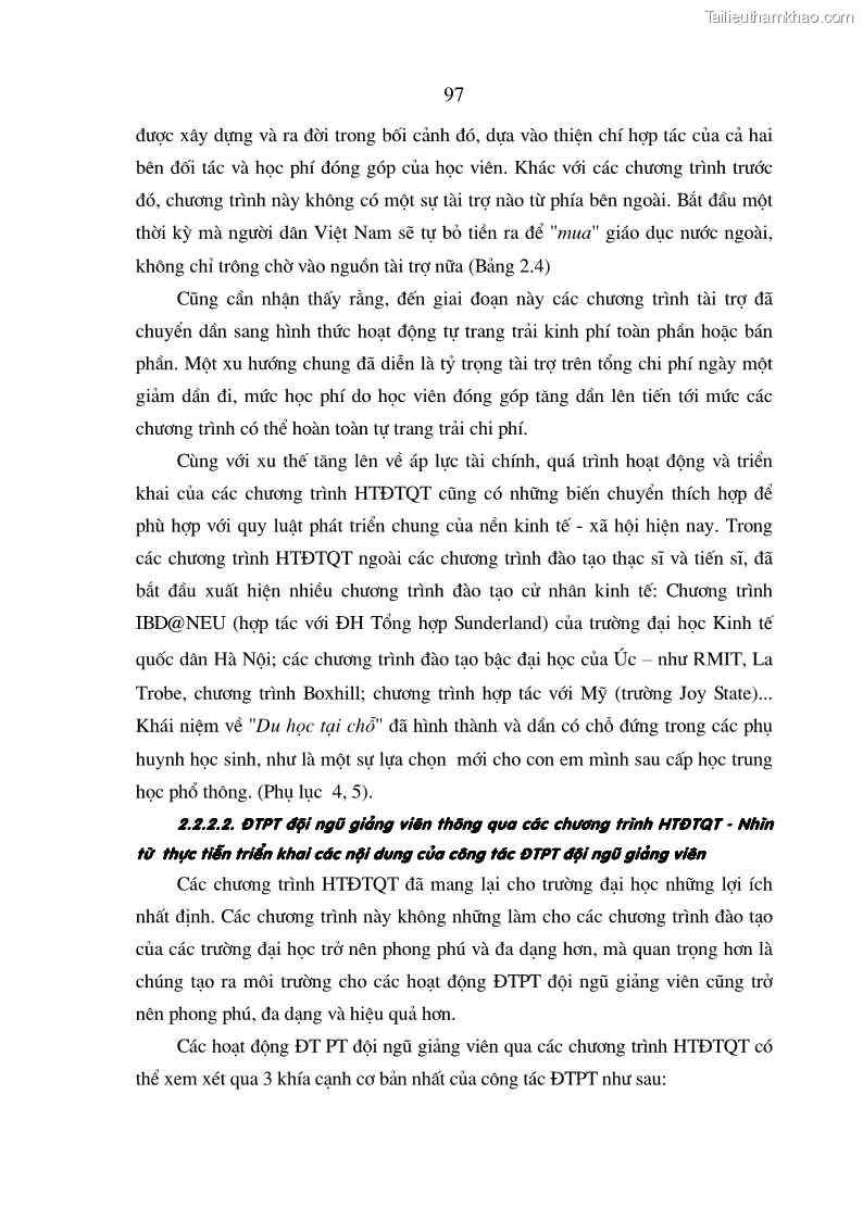 Luận án tiến sĩ kinh tế Đào tạo và phát triển nguồn nhân lực trong các trường Đại học khối Kinh tế của Việt Nam thông qua các chương trình hợp tác đào tạo quốc tế - 17 Trang 97
