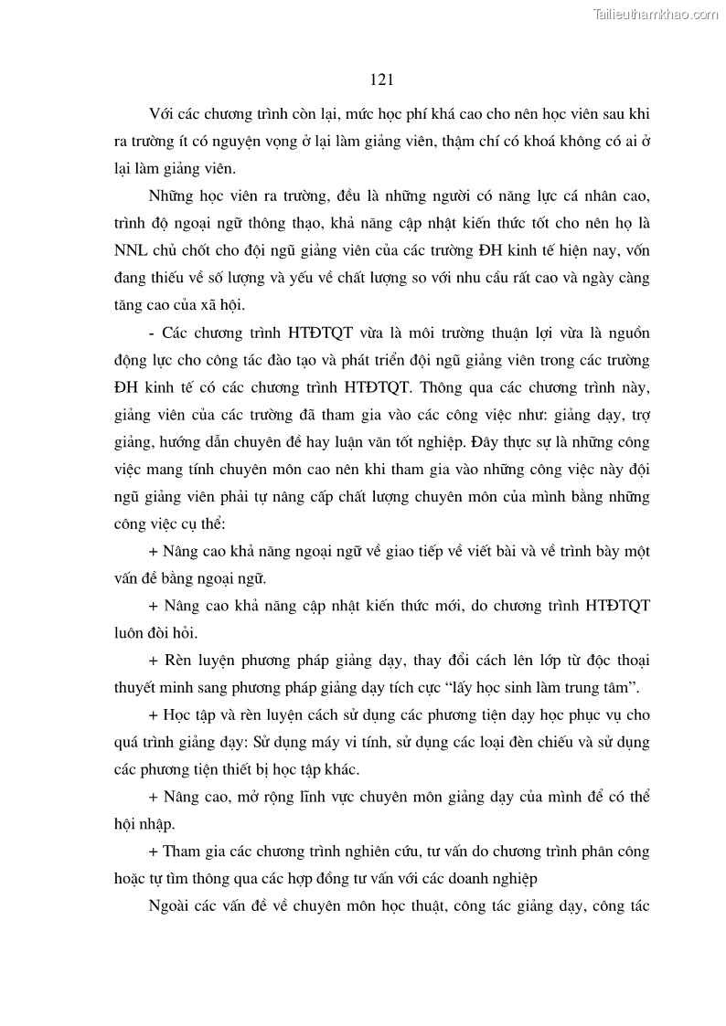 Luận án tiến sĩ kinh tế Đào tạo và phát triển nguồn nhân lực trong các trường Đại học khối Kinh tế của Việt Nam thông qua các chương trình hợp tác đào tạo quốc tế - 21 Trang 121