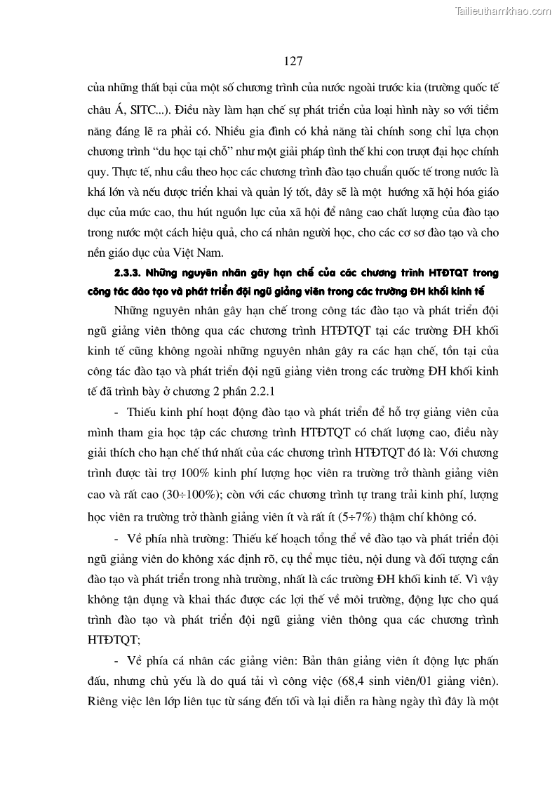 Luận án tiến sĩ kinh tế Đào tạo và phát triển nguồn nhân lực trong các trường Đại học khối Kinh tế của Việt Nam thông qua các chương trình hợp tác đào tạo quốc tế - 22 Trang 127