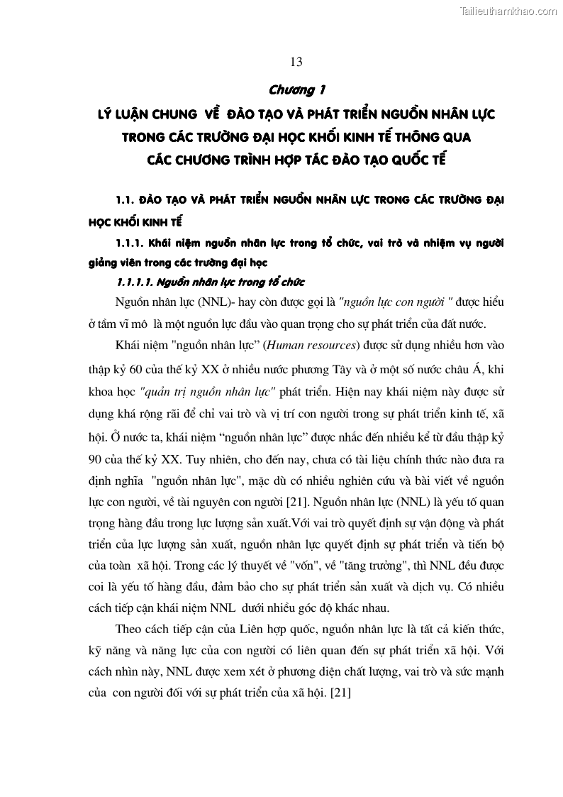 Luận án tiến sĩ kinh tế Đào tạo và phát triển nguồn nhân lực trong các trường Đại học khối Kinh tế của Việt Nam thông qua các chương trình hợp tác đào tạo quốc tế - 3 Trang 13