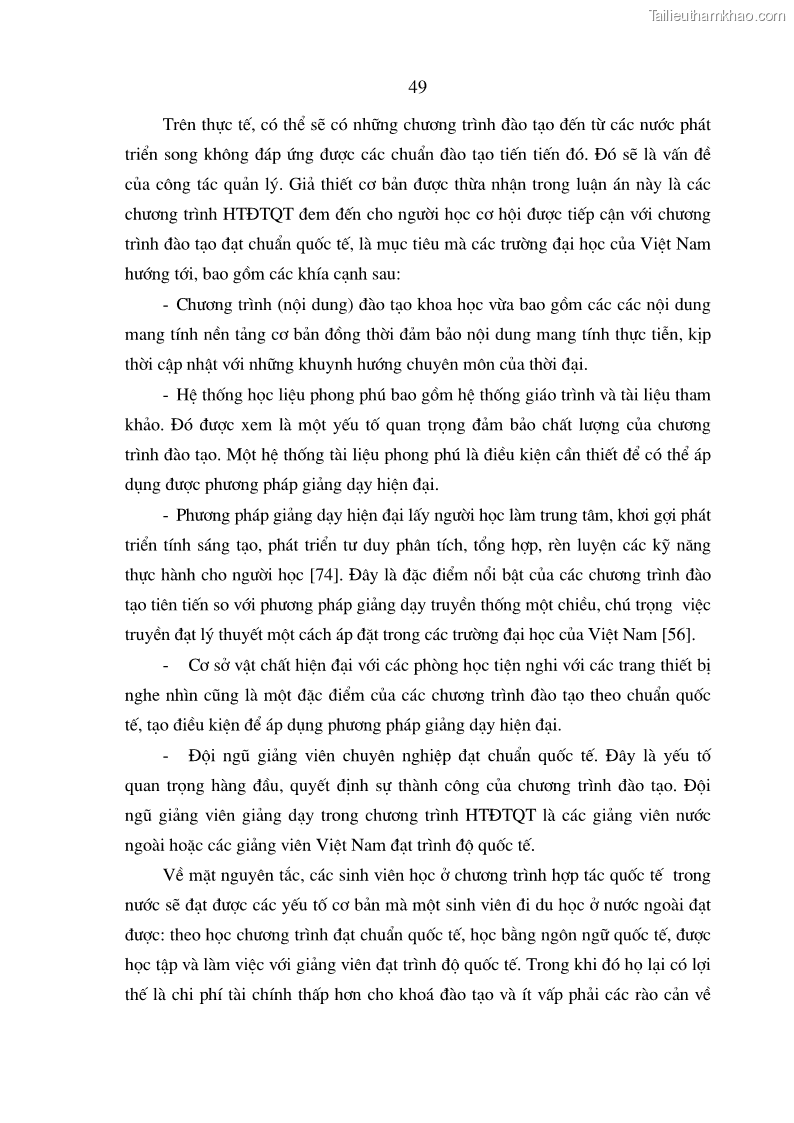 Luận án tiến sĩ kinh tế Đào tạo và phát triển nguồn nhân lực trong các trường Đại học khối Kinh tế của Việt Nam thông qua các chương trình hợp tác đào tạo quốc tế - 9 Trang 49