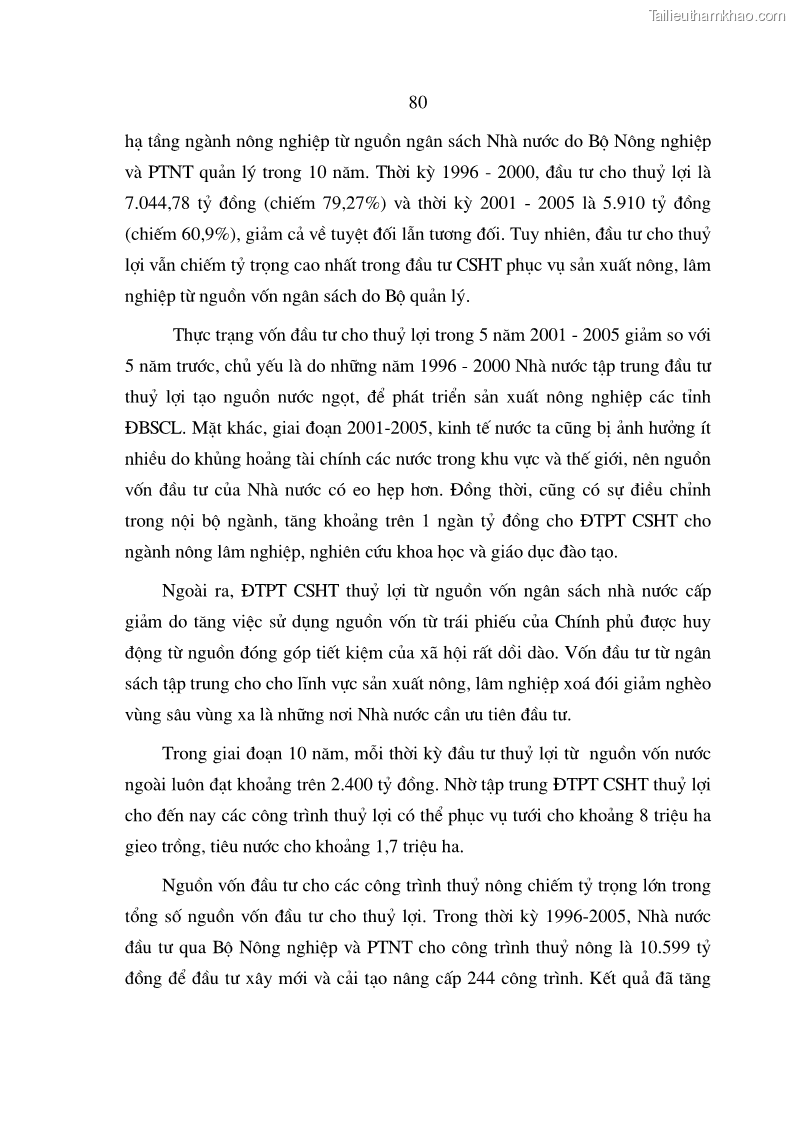 Luận án tiến sĩ kinh tế Định hướng đổi mới đầu tư phát triển cơ sở hạ tầng phục vụ sản xuất nông nghiệp nước ta trong thời kỳ công nghiệp hóa hiện đại hóa - 14 Trang 79