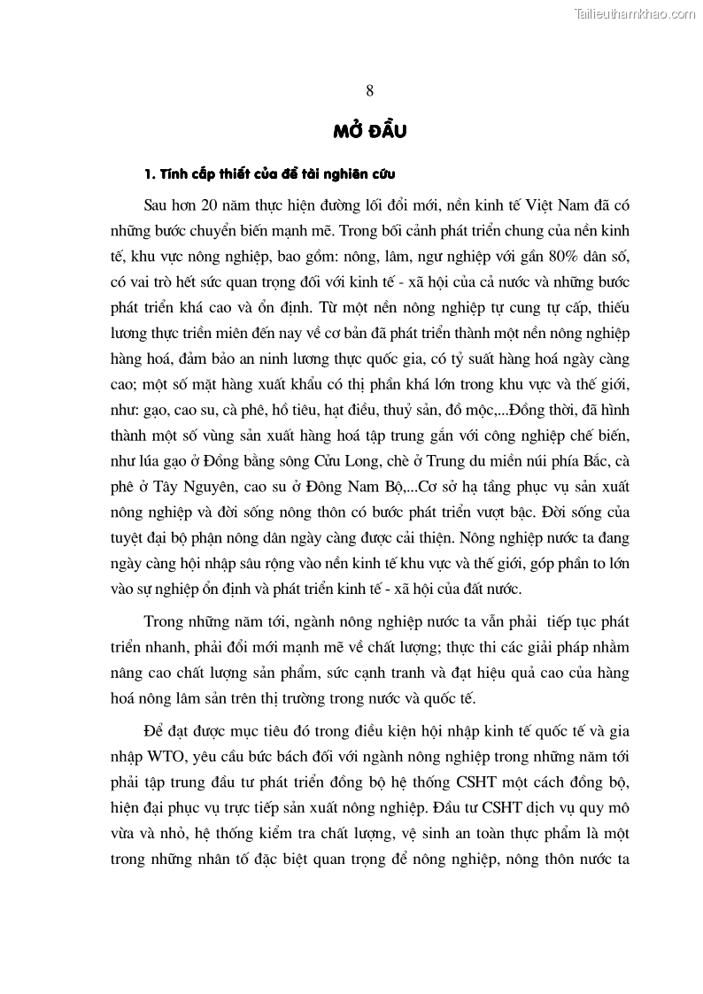 Luận án tiến sĩ kinh tế Định hướng đổi mới đầu tư phát triển cơ sở hạ tầng phục vụ sản xuất nông nghiệp nước ta trong thời kỳ công nghiệp hóa hiện đại hóa - 2 Trang 7
