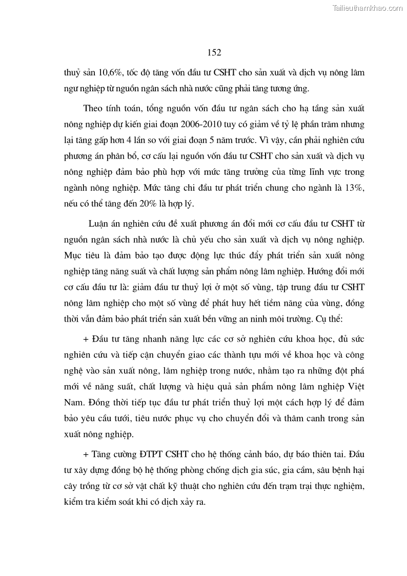 Luận án tiến sĩ kinh tế Định hướng đổi mới đầu tư phát triển cơ sở hạ tầng phục vụ sản xuất nông nghiệp nước ta trong thời kỳ công nghiệp hóa hiện đại hóa - 26 Trang 151