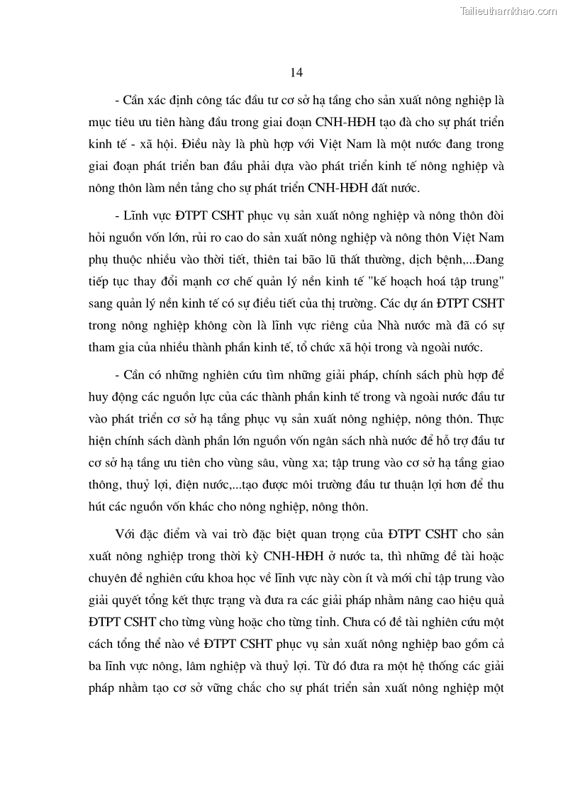 Luận án tiến sĩ kinh tế Định hướng đổi mới đầu tư phát triển cơ sở hạ tầng phục vụ sản xuất nông nghiệp nước ta trong thời kỳ công nghiệp hóa hiện đại hóa - 3 Trang 13