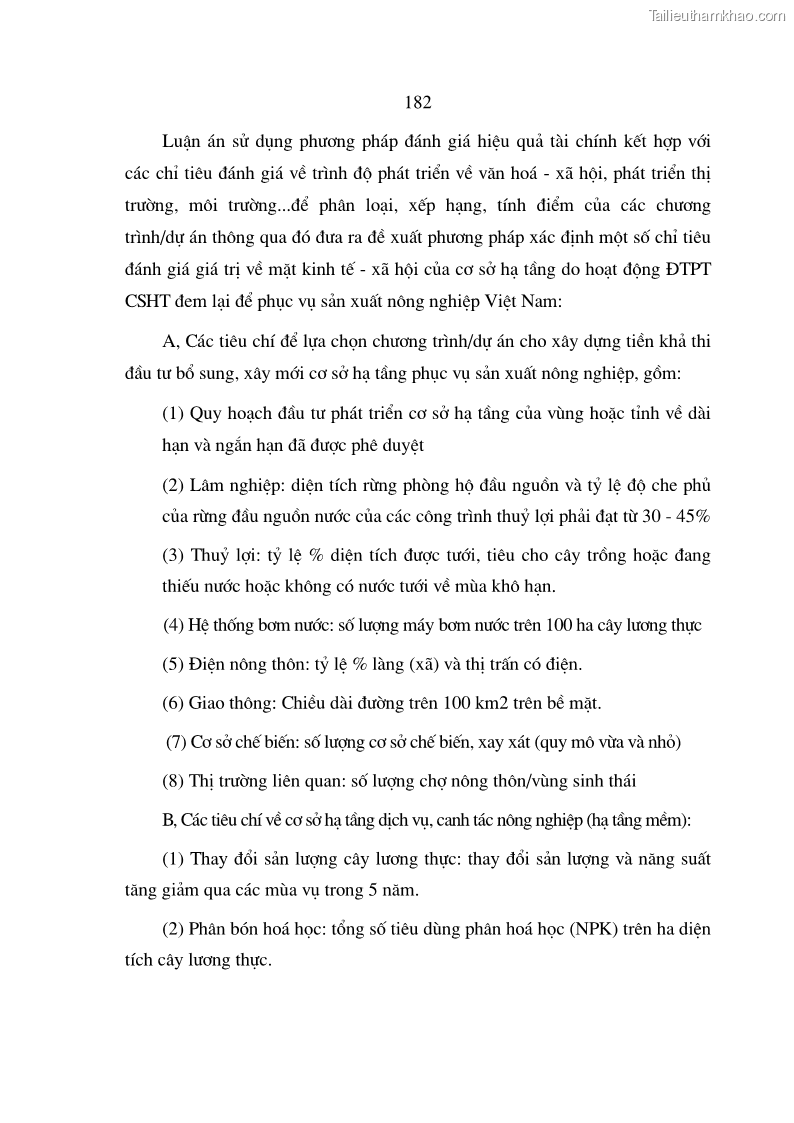 Luận án tiến sĩ kinh tế Định hướng đổi mới đầu tư phát triển cơ sở hạ tầng phục vụ sản xuất nông nghiệp nước ta trong thời kỳ công nghiệp hóa hiện đại hóa - 31 Trang 181