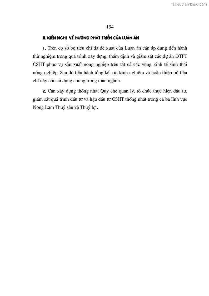 Luận án tiến sĩ kinh tế Định hướng đổi mới đầu tư phát triển cơ sở hạ tầng phục vụ sản xuất nông nghiệp nước ta trong thời kỳ công nghiệp hóa hiện đại hóa - 33 Trang 193