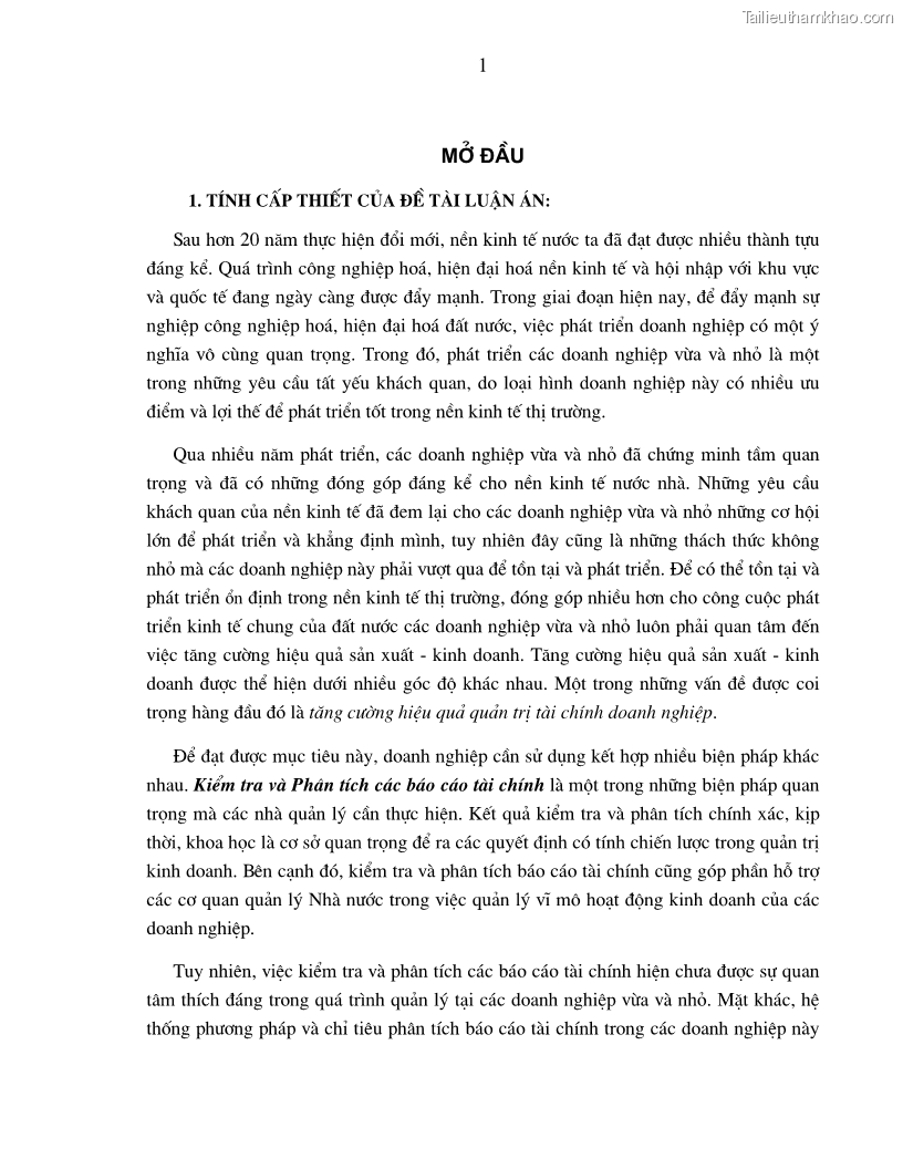 Luận án tiến sĩ kinh tế Hoàn thiện kiểm tra và phân tích báo cáo tài chính với việc tăng cường quản trị tài chính trong các doanh nghiệp vừa và nhỏ ở Việt Nam - 2 Trang 7
