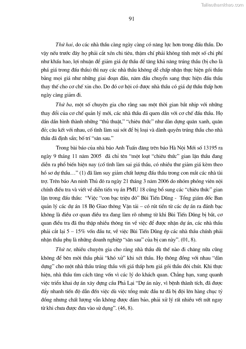 Luận án tiến sĩ kinh tế Nâng cao chất lượng đấu thầu xây dựng các công trình giao thông ở Việt Nam - 16 Trang 91