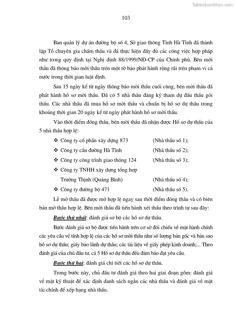 Luận án tiến sĩ kinh tế Nâng cao chất lượng đấu thầu xây dựng các công trình giao thông ở Việt Nam - 18 Trang 103