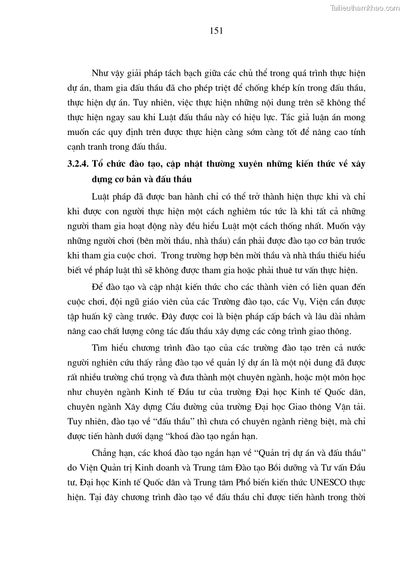 Luận án tiến sĩ kinh tế Nâng cao chất lượng đấu thầu xây dựng các công trình giao thông ở Việt Nam - 26 Trang 151