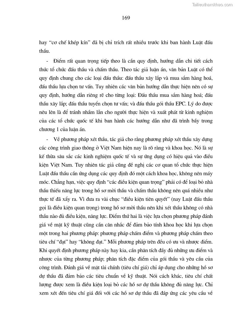 Luận án tiến sĩ kinh tế Nâng cao chất lượng đấu thầu xây dựng các công trình giao thông ở Việt Nam - 29 Trang 169