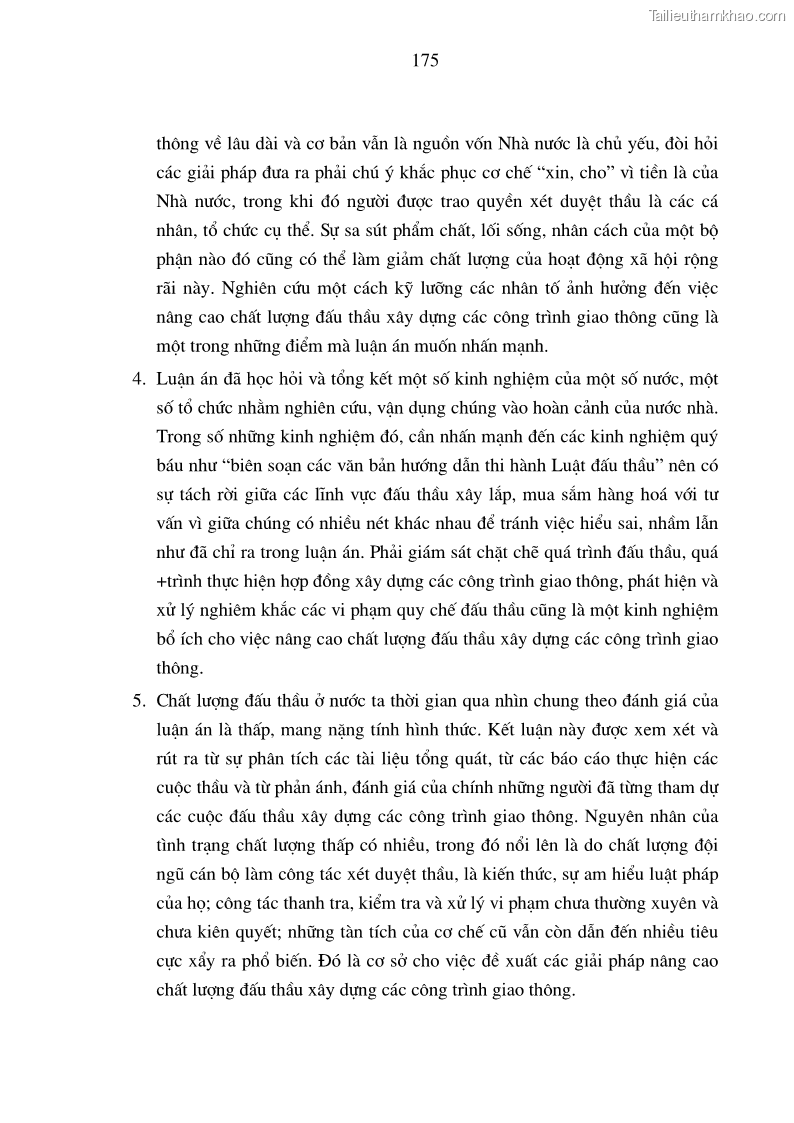 Luận án tiến sĩ kinh tế Nâng cao chất lượng đấu thầu xây dựng các công trình giao thông ở Việt Nam - 30 Trang 175