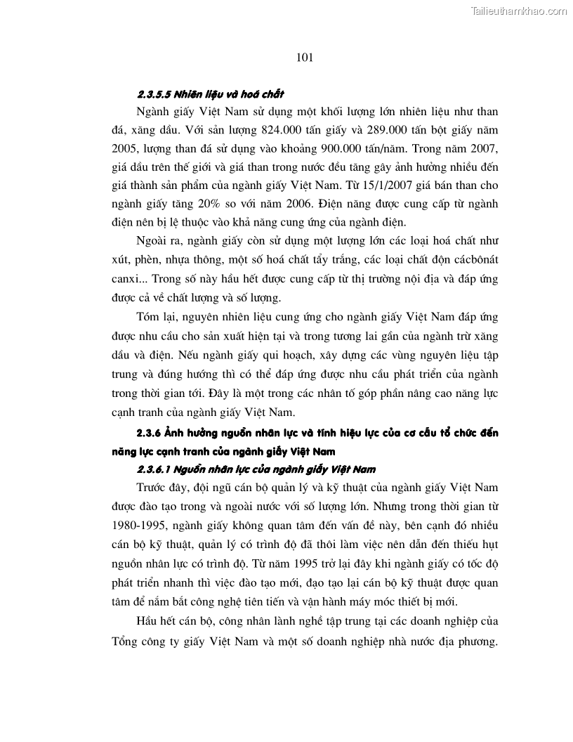 Luận án tiến sĩ kinh tế Nâng cao năng lực cạnh tranh của ngành giấy Việt Nam trong điều kiện hội nhập kinh tế quốc tế - 19 Trang 109