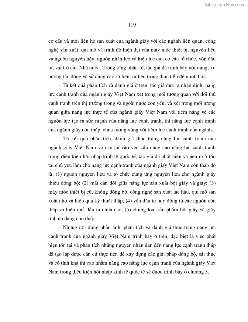Luận án tiến sĩ kinh tế Nâng cao năng lực cạnh tranh của ngành giấy Việt Nam trong điều kiện hội nhập kinh tế quốc tế - 22 Trang 127