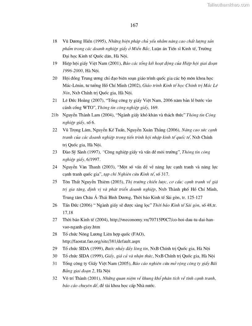 Luận án tiến sĩ kinh tế Nâng cao năng lực cạnh tranh của ngành giấy Việt Nam trong điều kiện hội nhập kinh tế quốc tế - 30 Trang 175