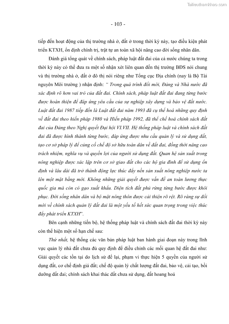 Luận án tiến sĩ kinh tế Nâng cao năng lực quản lý nhà nước đối với thị trường nhà ở, đất ở đô thị áp dụng tại Hà Nội - 18 Trang 103