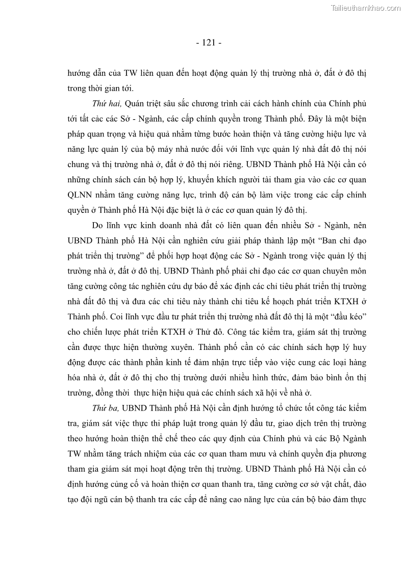 Luận án tiến sĩ kinh tế Nâng cao năng lực quản lý nhà nước đối với thị trường nhà ở, đất ở đô thị áp dụng tại Hà Nội - 21 Trang 121