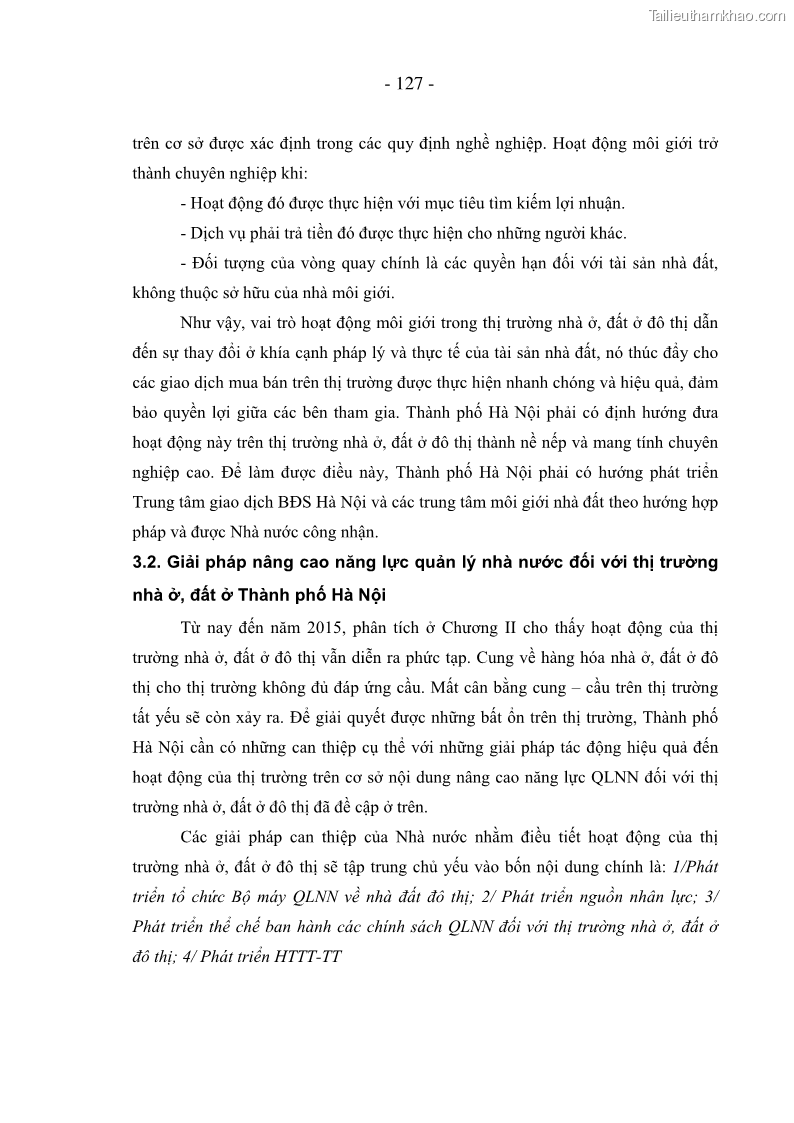 Luận án tiến sĩ kinh tế Nâng cao năng lực quản lý nhà nước đối với thị trường nhà ở, đất ở đô thị áp dụng tại Hà Nội - 22 Trang 127