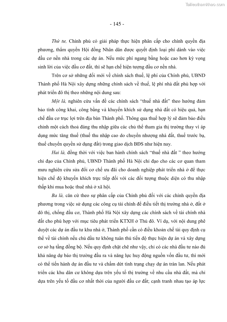 Luận án tiến sĩ kinh tế Nâng cao năng lực quản lý nhà nước đối với thị trường nhà ở, đất ở đô thị áp dụng tại Hà Nội - 25 Trang 145