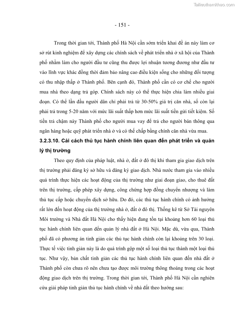 Luận án tiến sĩ kinh tế Nâng cao năng lực quản lý nhà nước đối với thị trường nhà ở, đất ở đô thị áp dụng tại Hà Nội - 26 Trang 151