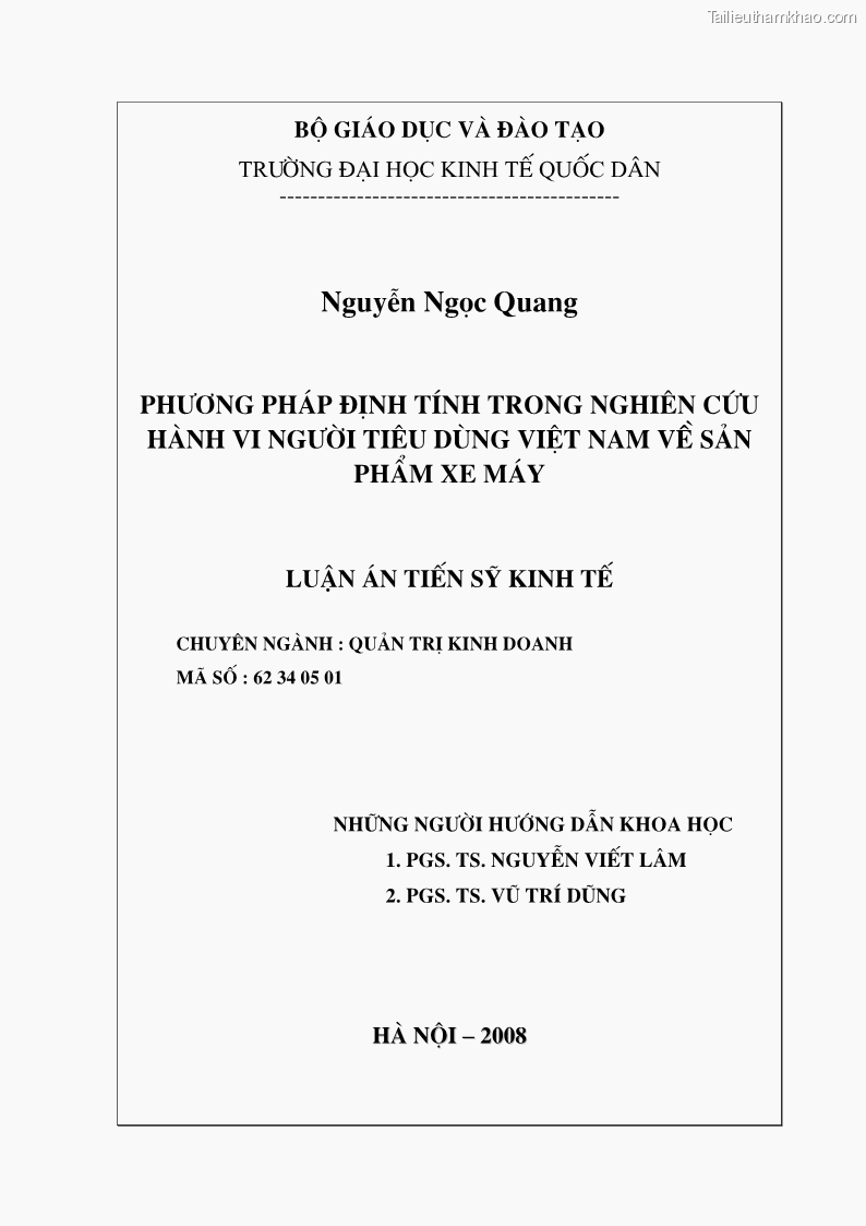 Luận án tiến sĩ kinh tế Phương pháp định tính trong nghiên cứu hành vi người tiêu dùng Việt Nam về sản phẩm xe máy - 1 Trang 1