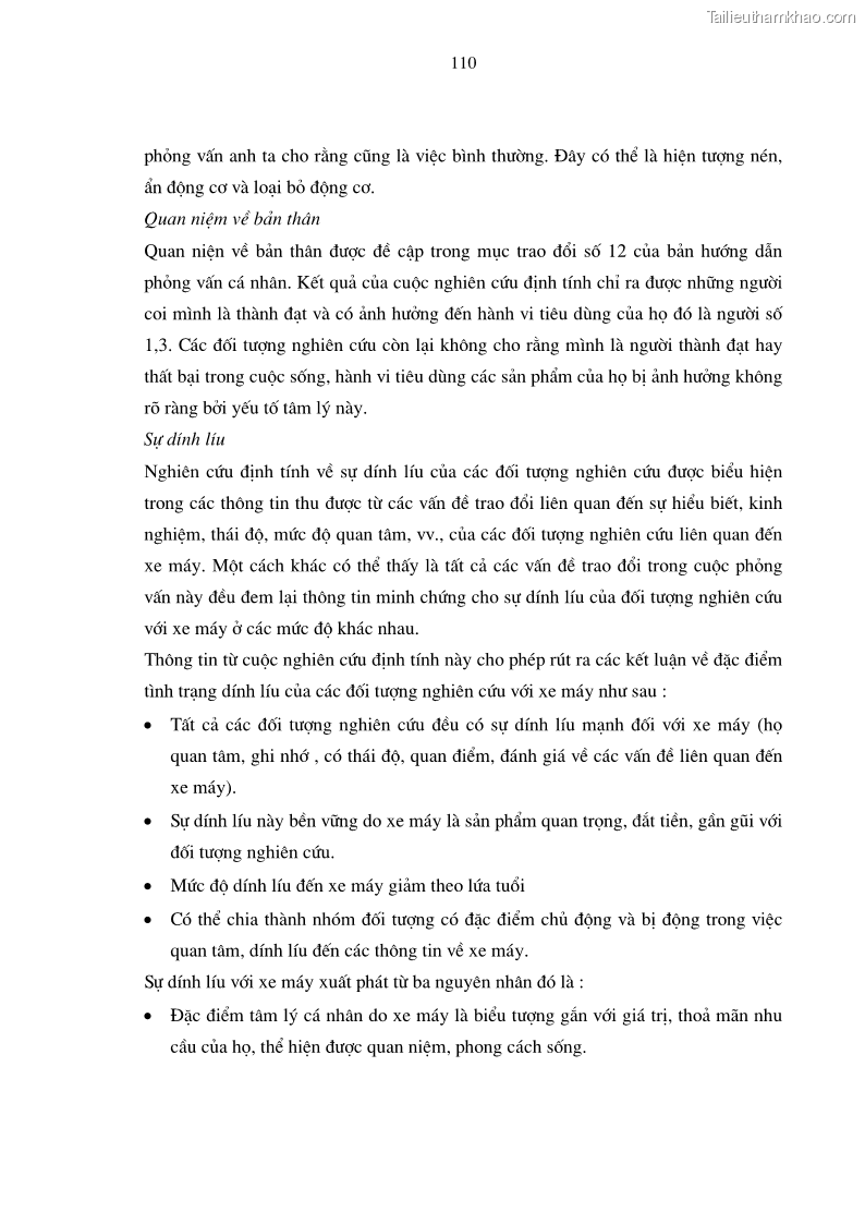 Luận án tiến sĩ kinh tế Phương pháp định tính trong nghiên cứu hành vi người tiêu dùng Việt Nam về sản phẩm xe máy - 20 Trang 115