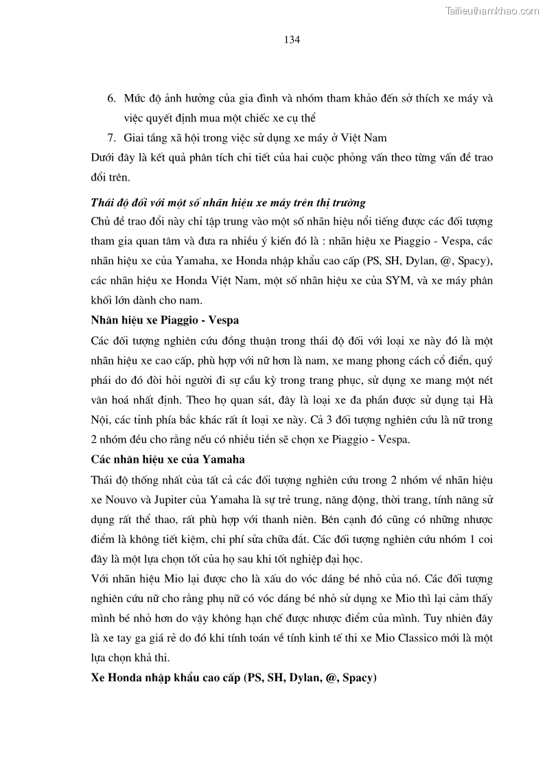 Luận án tiến sĩ kinh tế Phương pháp định tính trong nghiên cứu hành vi người tiêu dùng Việt Nam về sản phẩm xe máy - 24 Trang 139