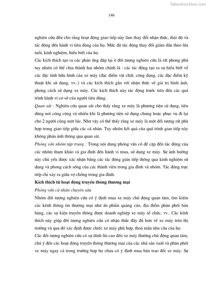 Luận án tiến sĩ kinh tế Phương pháp định tính trong nghiên cứu hành vi người tiêu dùng Việt Nam về sản phẩm xe máy - 26 Trang 151