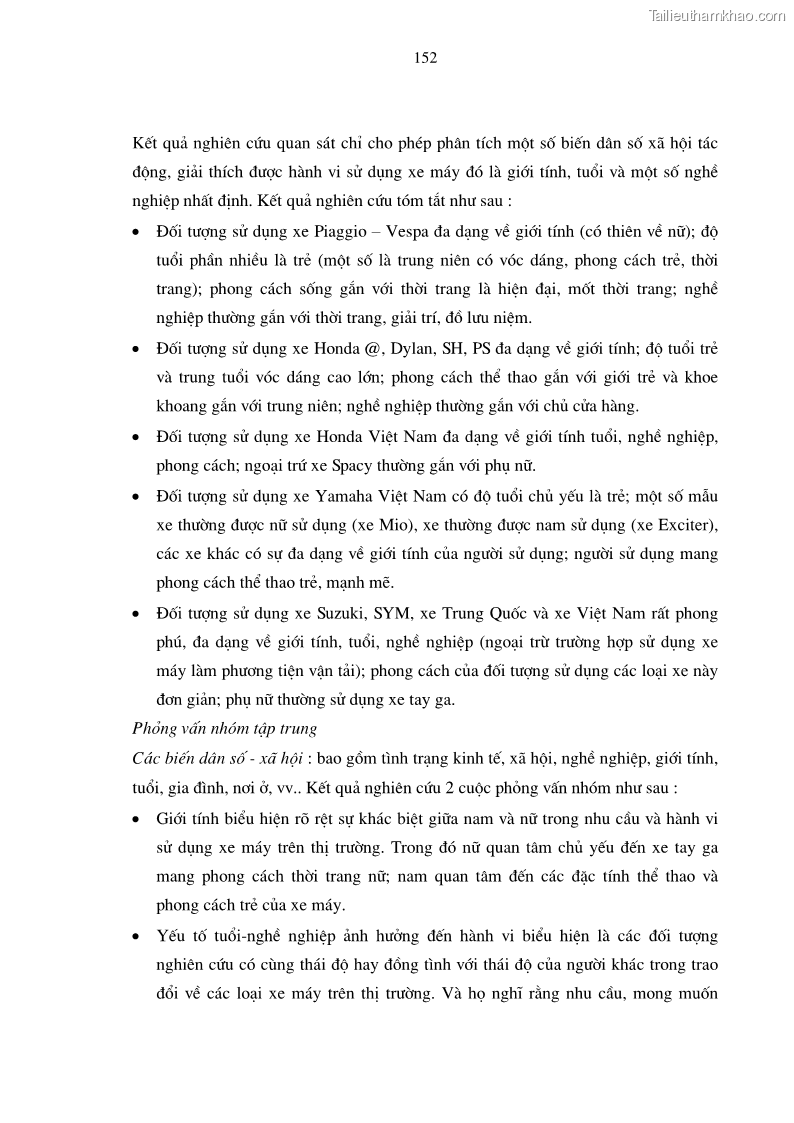 Luận án tiến sĩ kinh tế Phương pháp định tính trong nghiên cứu hành vi người tiêu dùng Việt Nam về sản phẩm xe máy - 27 Trang 157