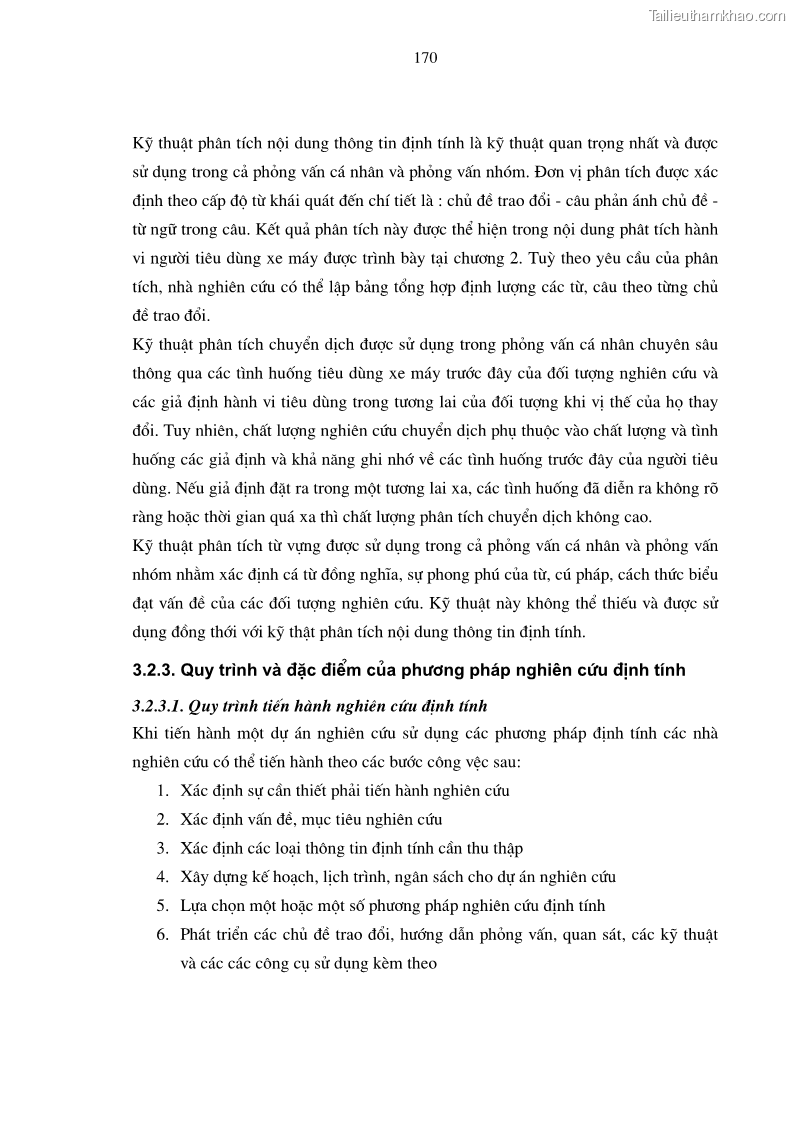 Luận án tiến sĩ kinh tế Phương pháp định tính trong nghiên cứu hành vi người tiêu dùng Việt Nam về sản phẩm xe máy - 30 Trang 175
