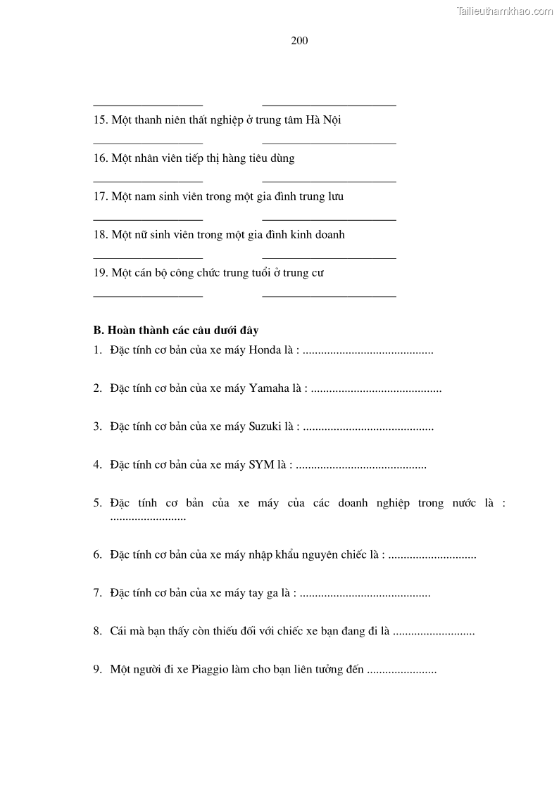 Luận án tiến sĩ kinh tế Phương pháp định tính trong nghiên cứu hành vi người tiêu dùng Việt Nam về sản phẩm xe máy - 35 Trang 205