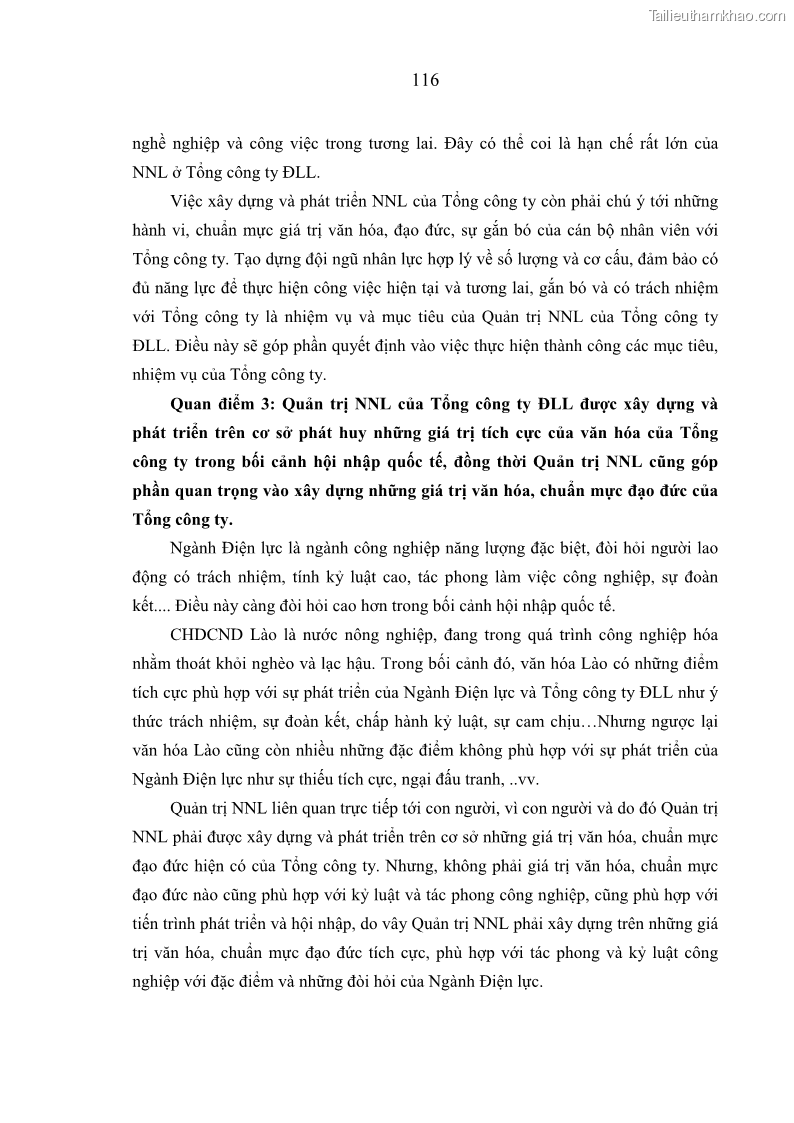 Luận án tiến sĩ kinh tế Quản trị nguồn nhân lực ở Tổng công ty Điện lực CHDCND Lào - Lý luận, thực tiễn và giải pháp - 21 Trang 121