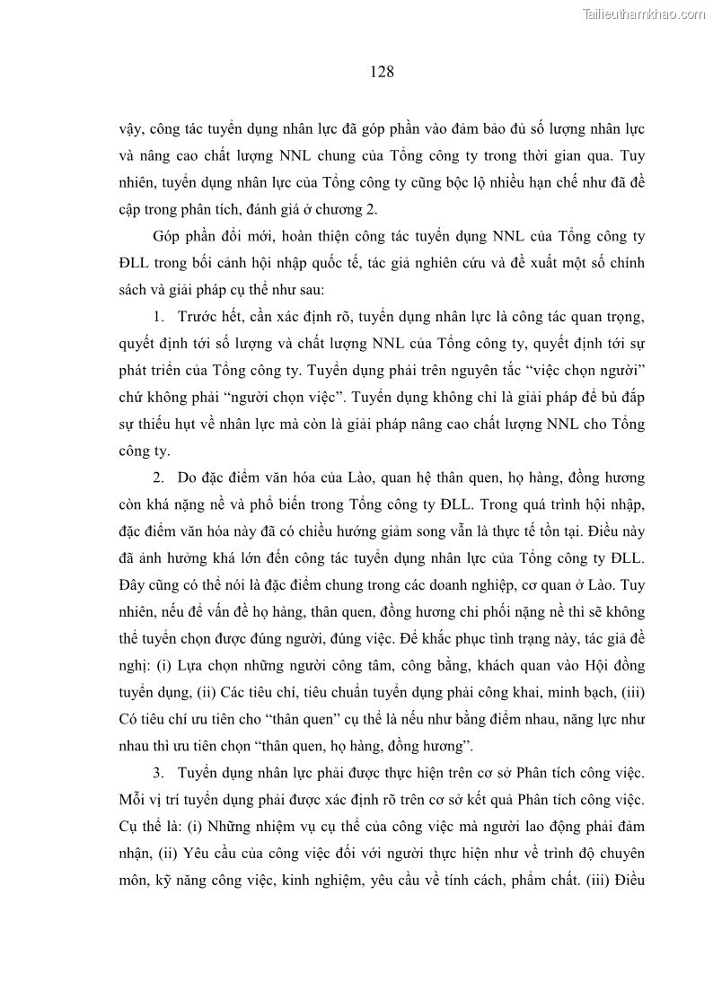 Luận án tiến sĩ kinh tế Quản trị nguồn nhân lực ở Tổng công ty Điện lực CHDCND Lào - Lý luận, thực tiễn và giải pháp - 23 Trang 133