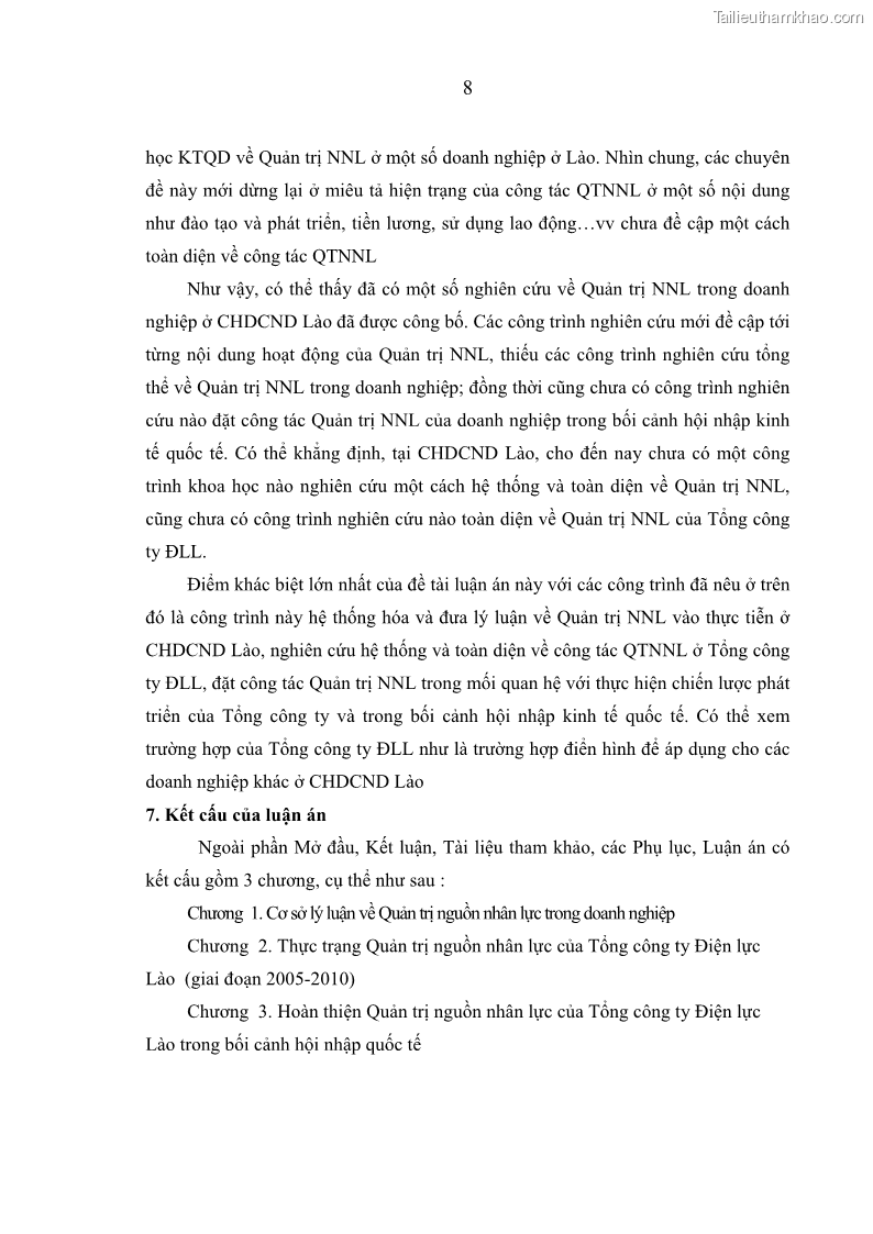 Luận án tiến sĩ kinh tế Quản trị nguồn nhân lực ở Tổng công ty Điện lực CHDCND Lào - Lý luận, thực tiễn và giải pháp - 3 Trang 13