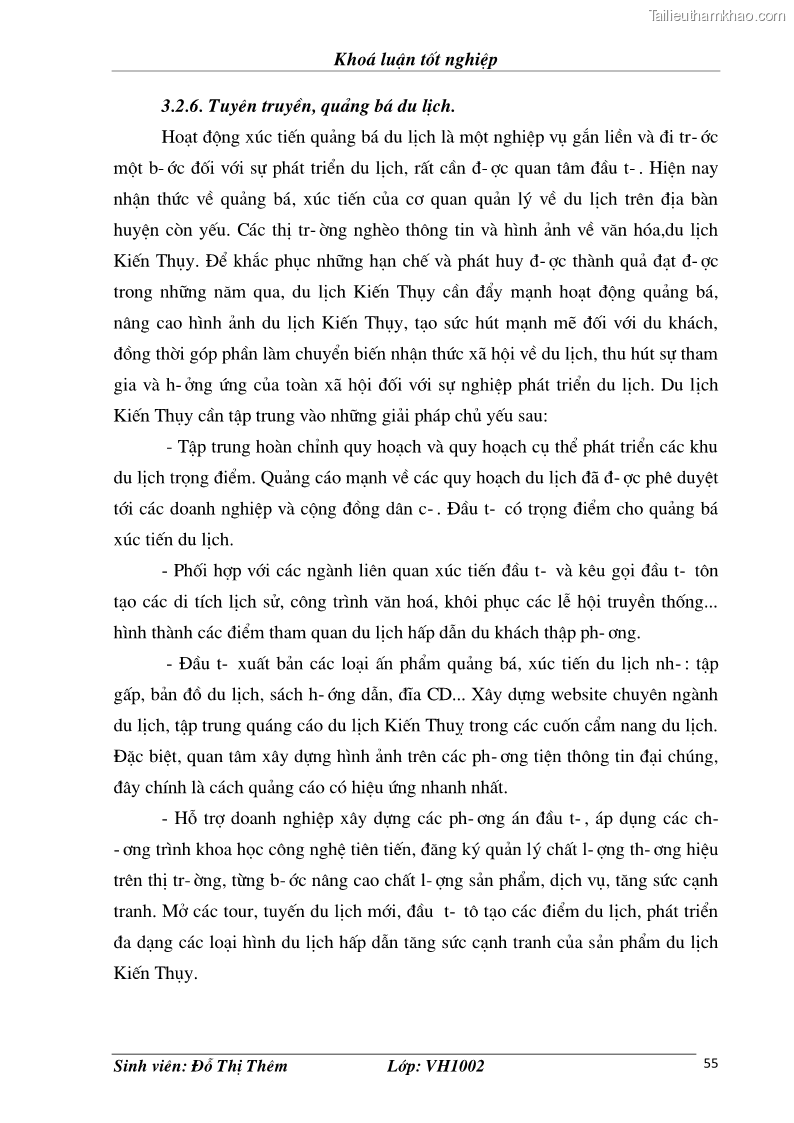 Khóa luận tốt nghiệp văn hóa du lịch Đề xuất một số giải pháp nhằm phát triển du lịch Kiến Thuỵ giai đoạn 2010 – 2015 - 10 Trang 55
