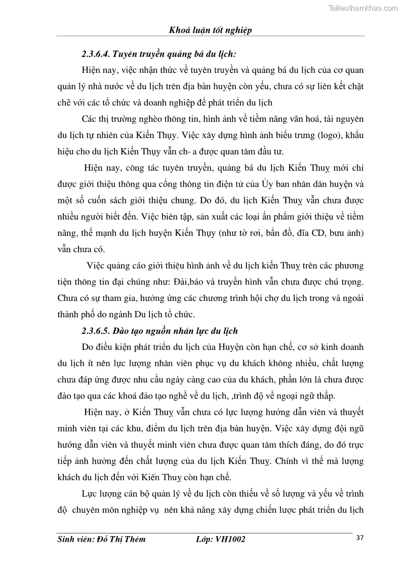 Khóa luận tốt nghiệp văn hóa du lịch Đề xuất một số giải pháp nhằm phát triển du lịch Kiến Thuỵ giai đoạn 2010 – 2015 - 7 Trang 37