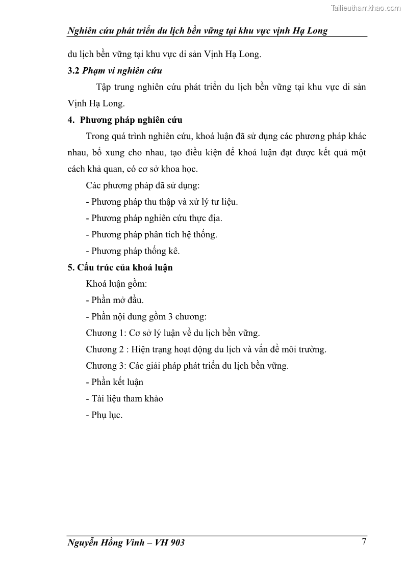 Khóa luận tốt nghiệp văn hóa du lịch Nghiên cứu phát triển du lịch bền vững tại khu vực vịnh Hạ Long - 2 Trang 7