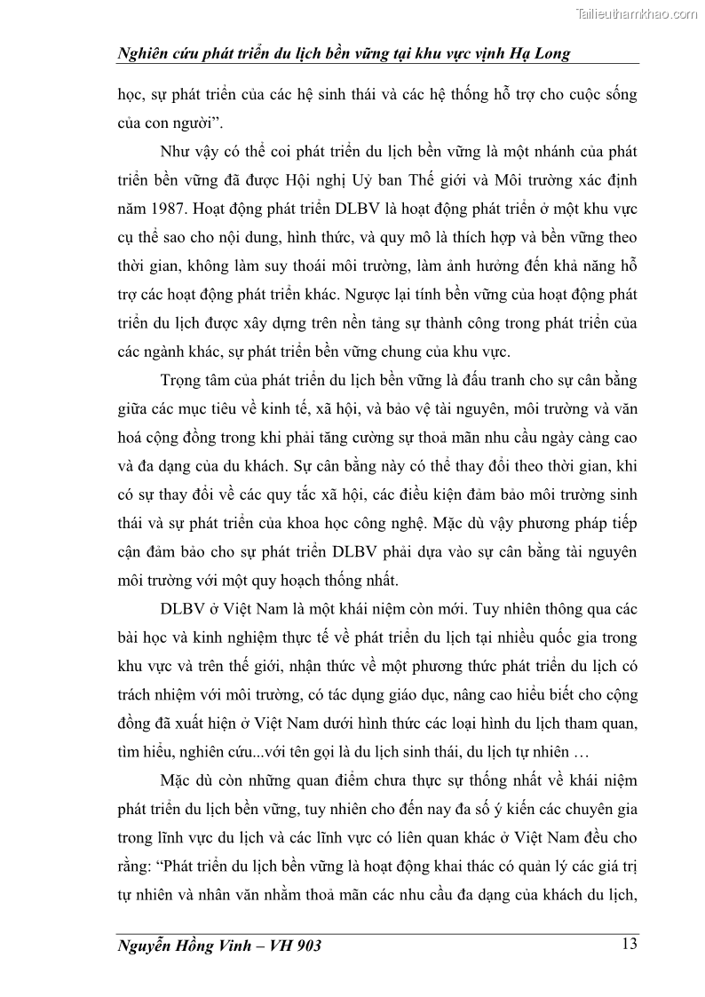 Khóa luận tốt nghiệp văn hóa du lịch Nghiên cứu phát triển du lịch bền vững tại khu vực vịnh Hạ Long - 3 Trang 13