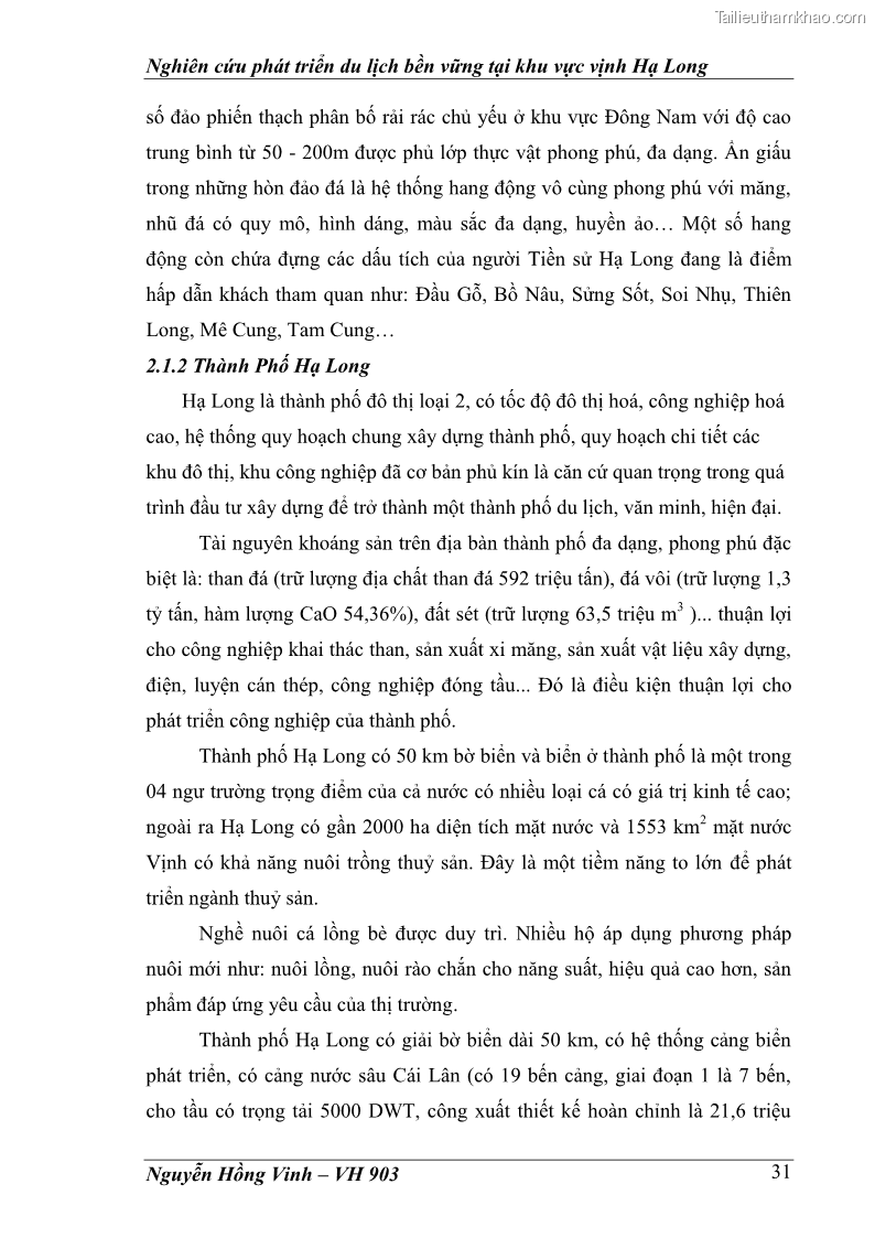 Khóa luận tốt nghiệp văn hóa du lịch Nghiên cứu phát triển du lịch bền vững tại khu vực vịnh Hạ Long - 6 Trang 31