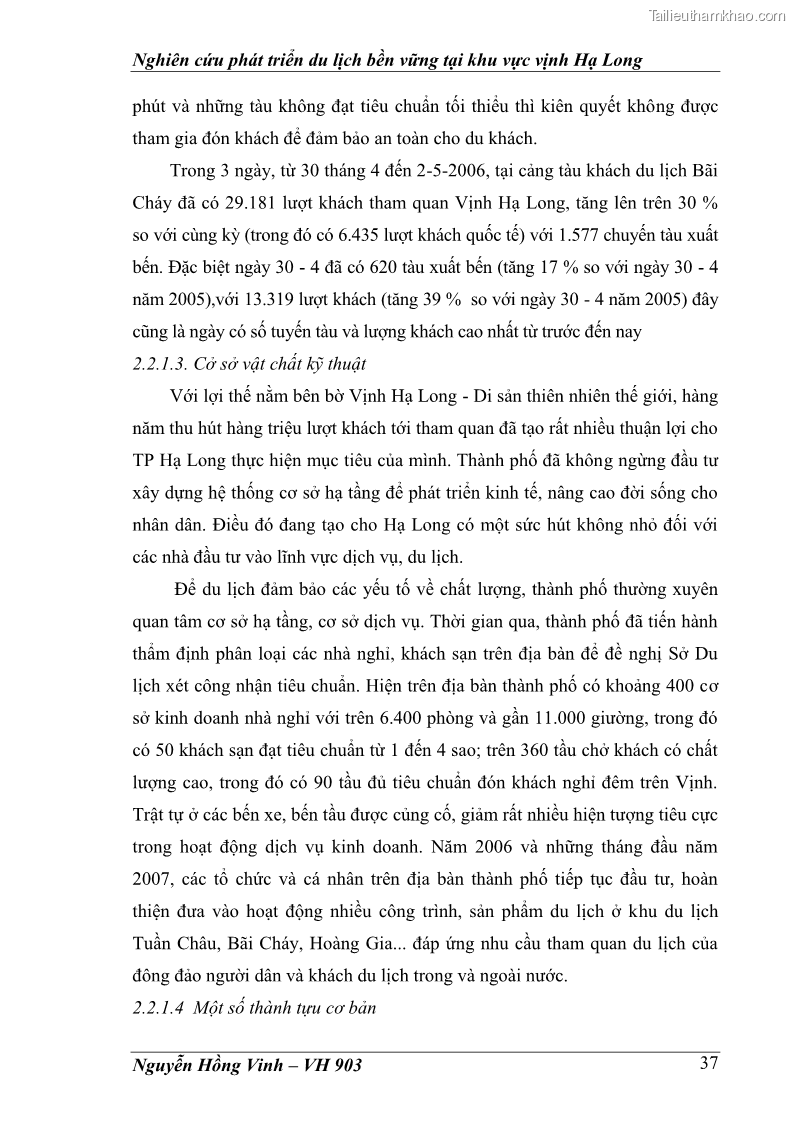 Khóa luận tốt nghiệp văn hóa du lịch Nghiên cứu phát triển du lịch bền vững tại khu vực vịnh Hạ Long - 7 Trang 37