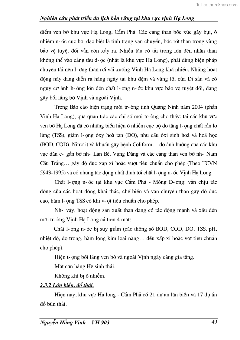 Khóa luận tốt nghiệp văn hóa du lịch Nghiên cứu phát triển du lịch bền vững tại khu vực vịnh Hạ Long - 9 Trang 49