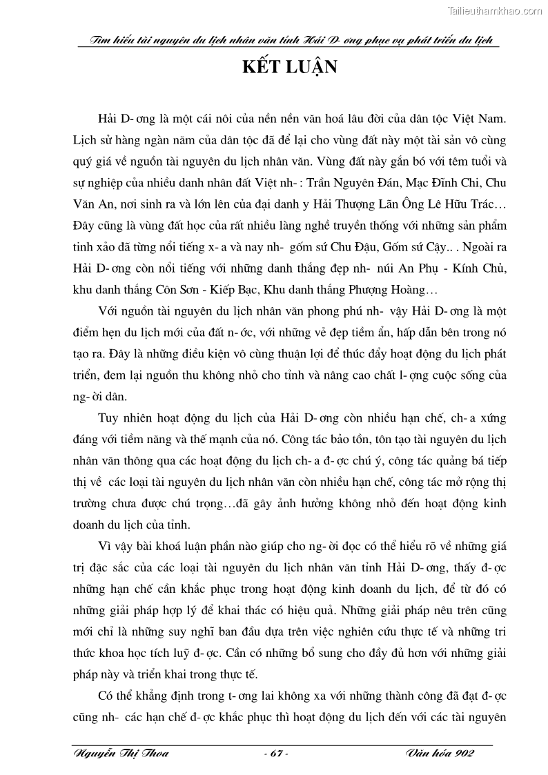 Khóa luận tốt nghiệp văn hóa du lịch Tìm hiểu tài nguyên du lịch nhân văn tỉnh Hải Dương phục vụ phát triển du lịch - 12 Trang 67