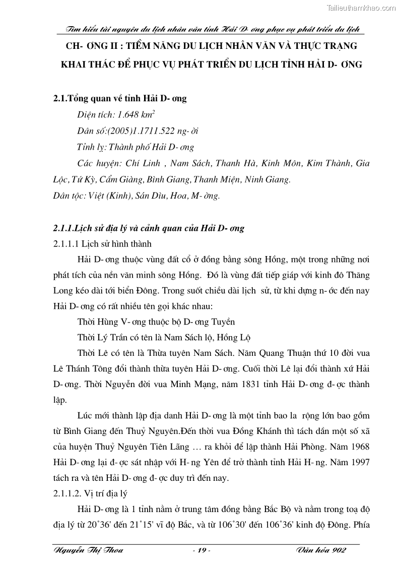 Khóa luận tốt nghiệp văn hóa du lịch Tìm hiểu tài nguyên du lịch nhân văn tỉnh Hải Dương phục vụ phát triển du lịch - 4 Trang 19