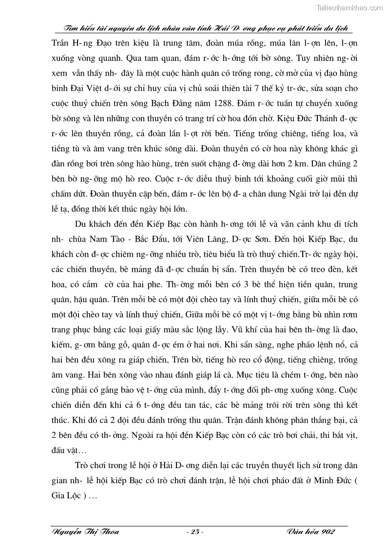 Khóa luận tốt nghiệp văn hóa du lịch Tìm hiểu tài nguyên du lịch nhân văn tỉnh Hải Dương phục vụ phát triển du lịch - 5 Trang 25