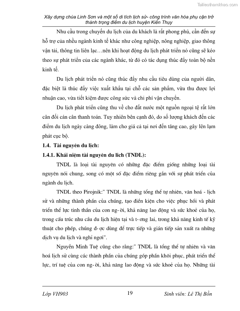 Khóa luận tốt nghiệp văn hóa du lịch Xây dựng chùa Linh Sơn và một số di tích lịch sử - công trình văn hóa phụ cận trở thành trọng điểm du lịch huyện Kiến Thụy - 4 Trang 19