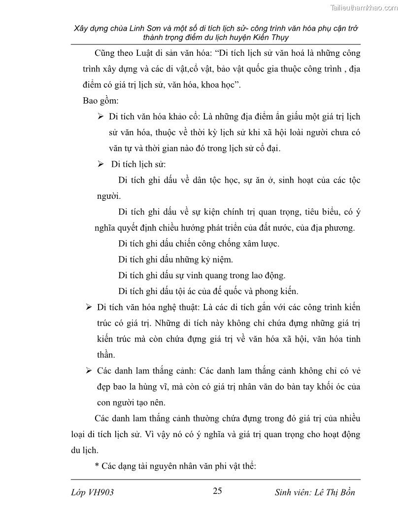 Khóa luận tốt nghiệp văn hóa du lịch Xây dựng chùa Linh Sơn và một số di tích lịch sử - công trình văn hóa phụ cận trở thành trọng điểm du lịch huyện Kiến Thụy - 5 Trang 25